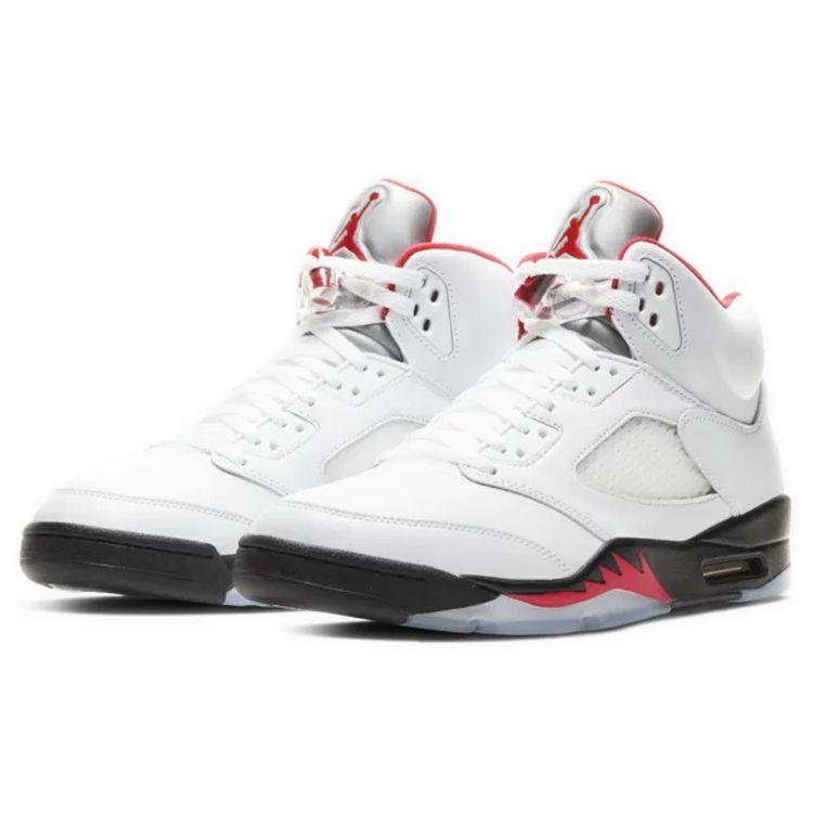 Air Jordan 5 Retro White Fire Red 2020 Unisex Sneakers True-White Black Metallic-Silver DA1911-102