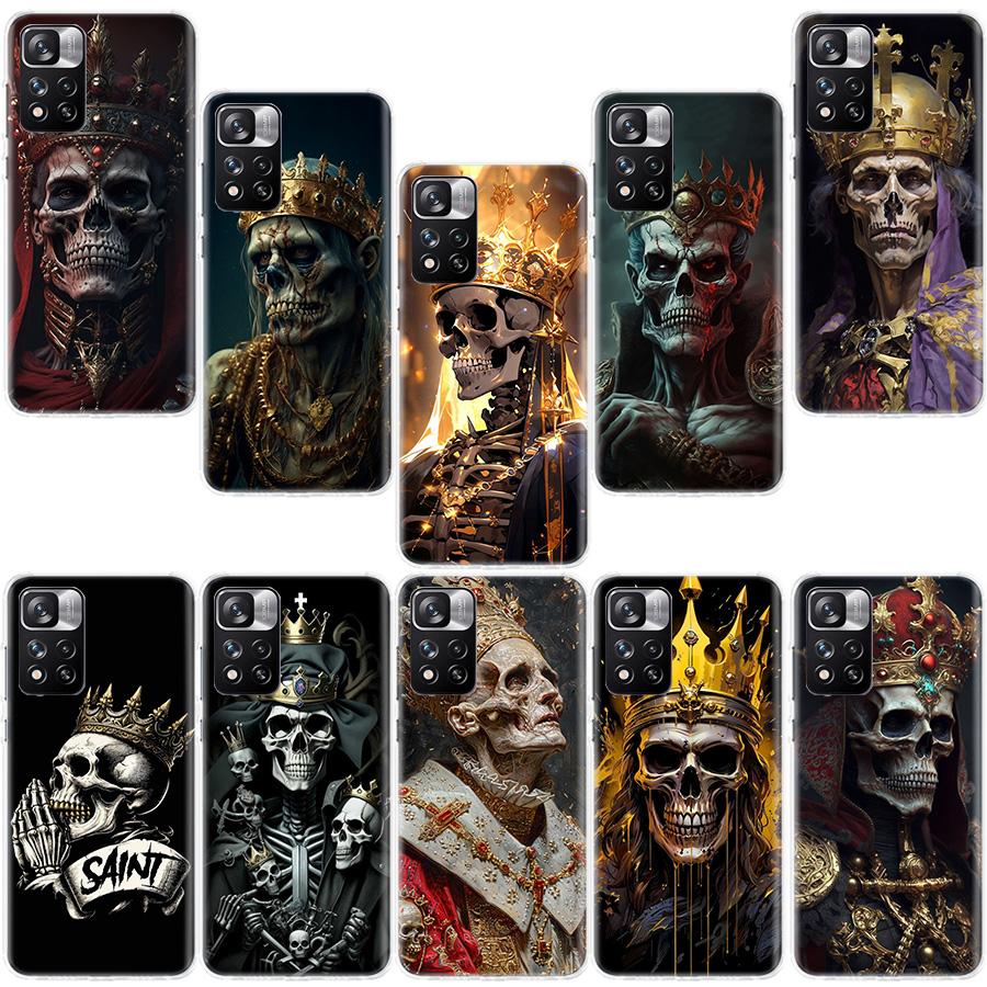 Crown Skeleton Emperor Phone Case For Redmi Note 13 12 Pro Plus 14 15 Pro 5G 11 11T 11E 11S 10 Pro 10S 9 9S Cover Cell Clear TPU