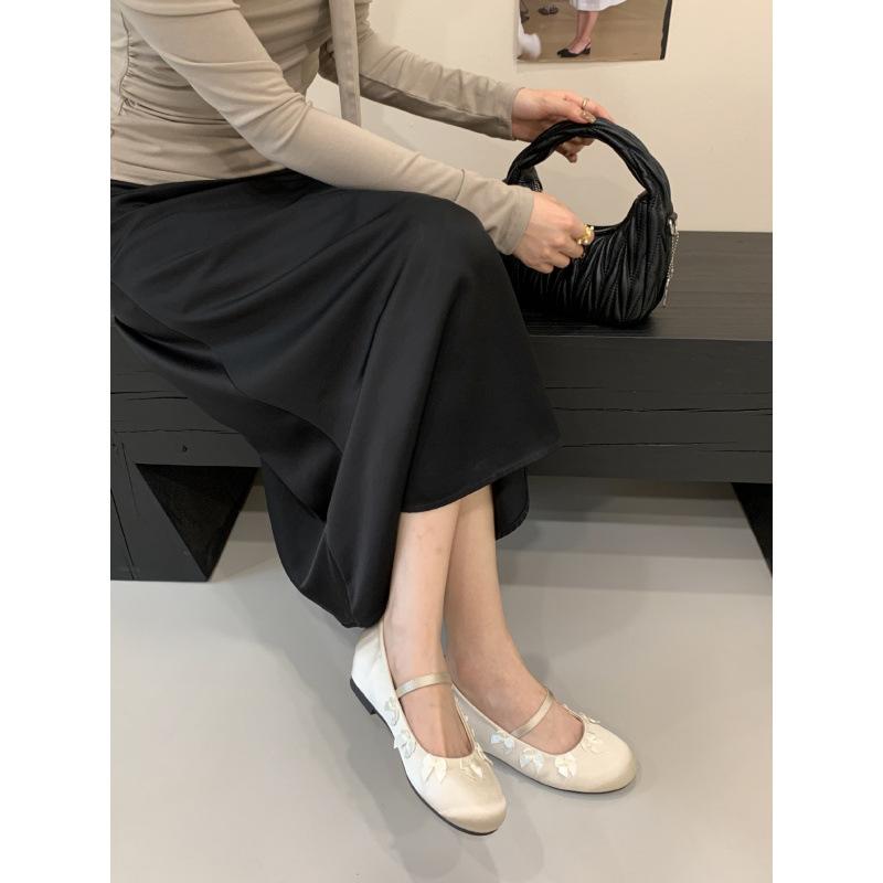 Autumn new single shoes 2025 high heels inner height increase slope heel Mary Jane ballet shoes satin Mary Jane shoes