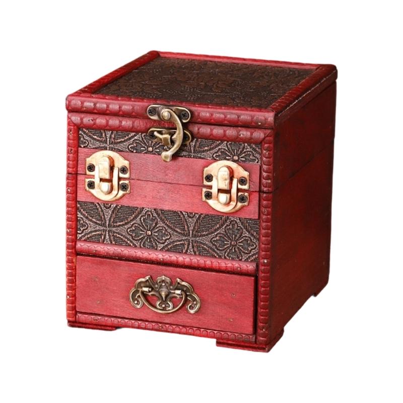 

Sophisticated Wooden Convenient Case With Integrated Mirror And Multiple Slot Ideal For Keeping Jewelry Neat