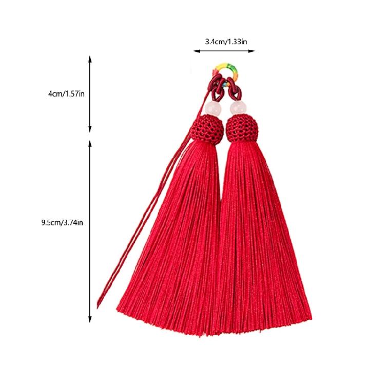 Versatile Keychain with Double Tassels Designs Polyester Silk Fringe with Loop for Keys Bags Decoration