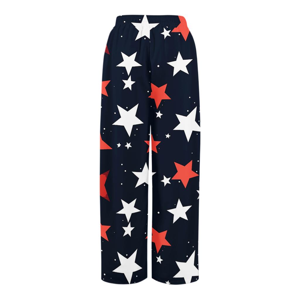 Damen locker lässige weite Hosen mit Unabhängigkeitstag-Aufdruck, elastischem Bund mit Kordelzug und Taschen