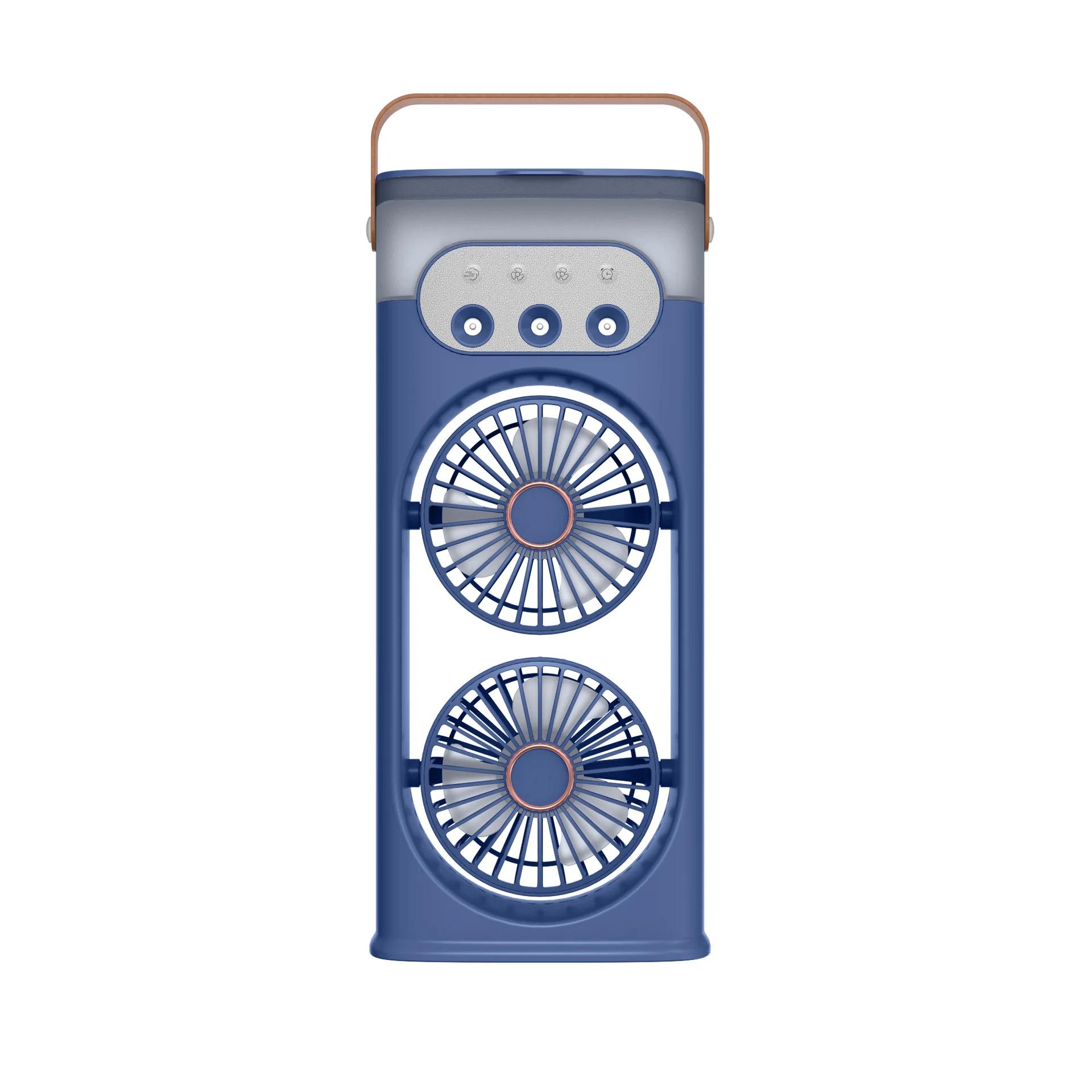 

Triple Hole Spray Fan Cooler Humidifier Desktop Dual Head High Wind Cold Air Conditioner USB Rechargeable Long Endurance синий