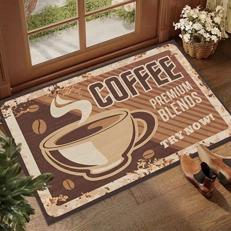 Vintage Coffee Print Doormat, Non-Slip Floor Mat Retro Kitchen Rug for Entryway Living Room Coffee Shop Decor