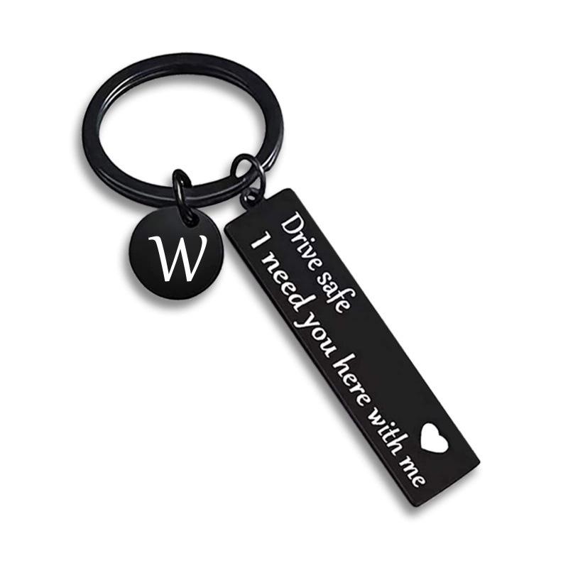 Black Electroplated Heart & Square Safety Keychain – 26 Letter Monogram Accessory.