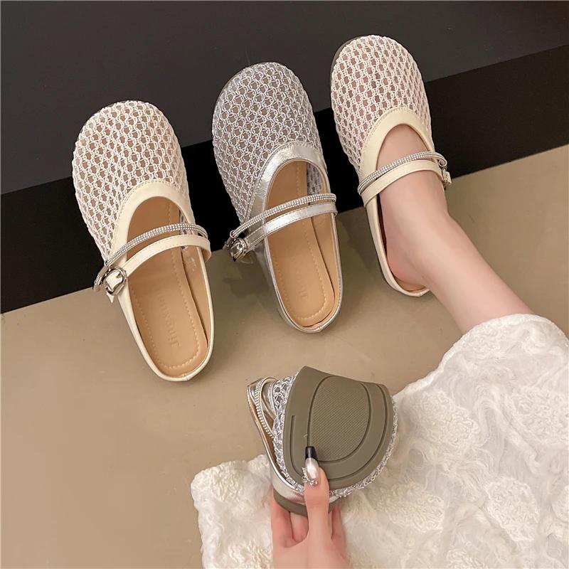 Fashion Luxury Brand Design Women's Round Toe Flats Designer Casual Trend Breathable Ballet Hollow Beach Sandals Mary Jane Shoes New