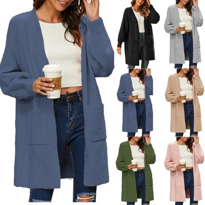 Women's Solid Color Casual Cardigan With Long Sleeves And Pockets Knitted All-match Loose Sweater Jacket