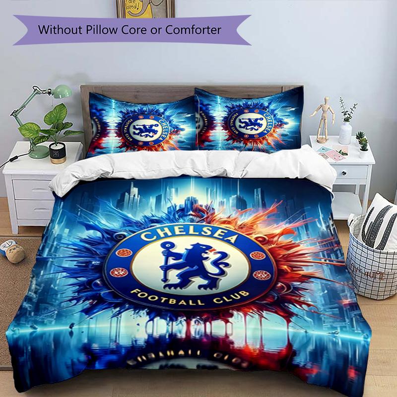 3pcs Chelsea FC logo pattern bedding set duvet cover set includes duvet cover &pillowcases,perfect all season bedroom decoration&gift
