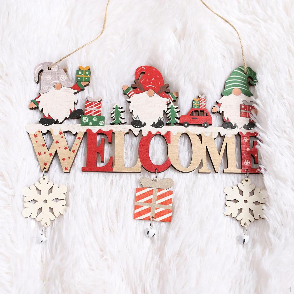 Wooden Christmas Hanging Ornament with Bells, Sign, Door Sign for Porch, Housewarming,
