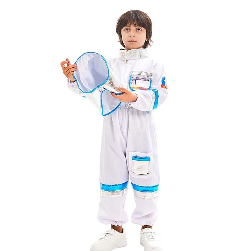 3Pcs Astronaut Costume Astronaut Suits Jumpsuit Gloves Cap Cosplay Halloween Costume Space Suits for Toddler,Kids