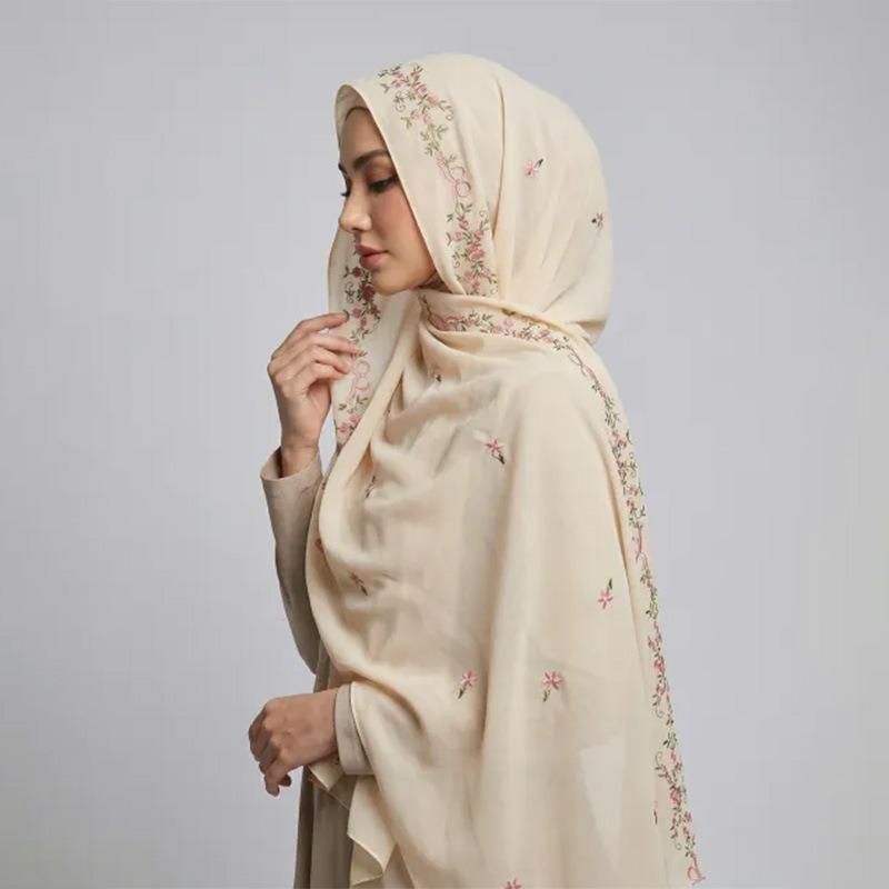 Small fresh embroidered chiffon long towel versatile high solid color elastic bag head shawl scarf
