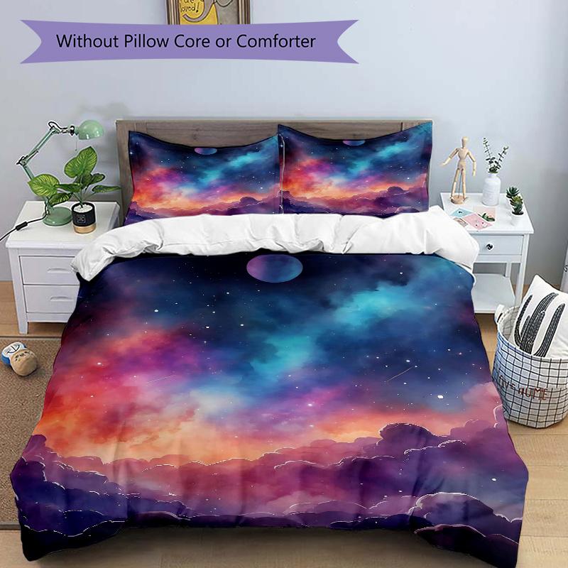3pcs Starry Night Sky Quilt Cover Set, Soft and Cozy Bedroom 135x200cm