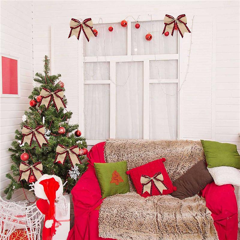 6X Buffalo Plaid Wired Edge Ribbons Christmas Burlap Fabric Craft Ribbon Wrapping Ribbon Rolls With Checkered Edge Red-B61B