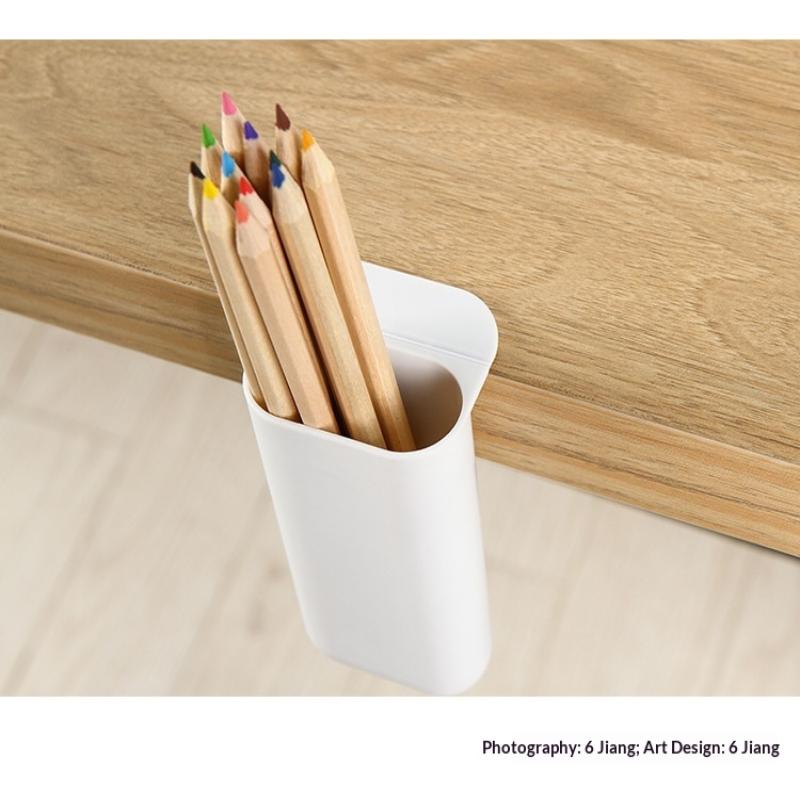 1Pack Desk Pen Holders, Clip-On Pencil Storage Containers, Adhesive Office Supplies Accessory, Pp Plastic Desk Organizer Set