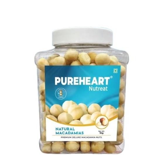 Pureheart Natural Macadamia (1 Kg) Premium Australian Macadamia Nuts And Crunchy Dry Fruits, Ideal Snacks, No Additives - Reusable Jar 1KG