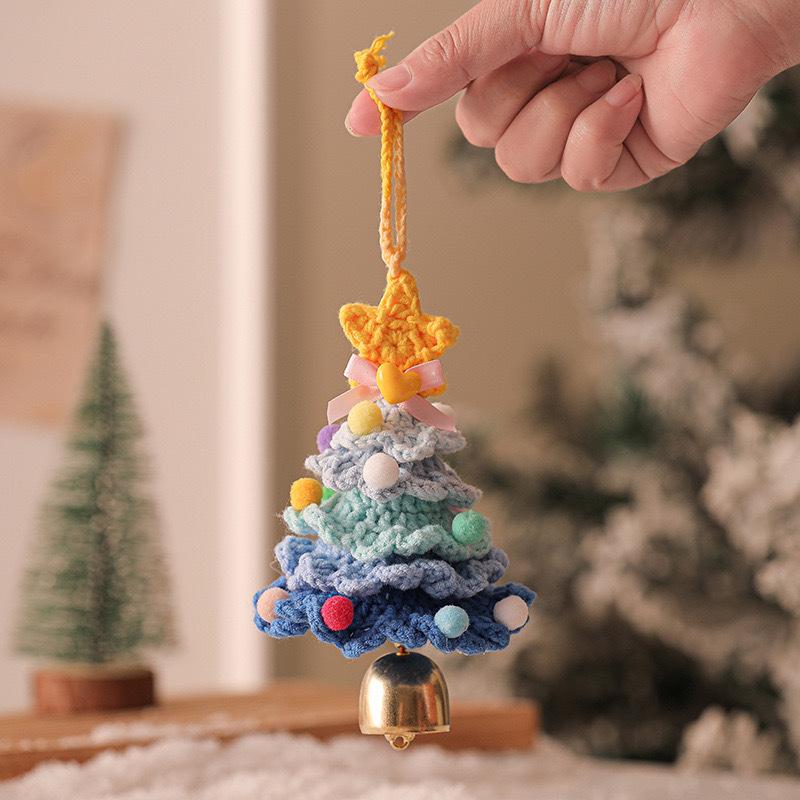 New Knitted Christmas Tree with Jingle Bell Plush Christmas Hanging Pendant Wool Crochet Christmas Tree forChristmas Party Decor