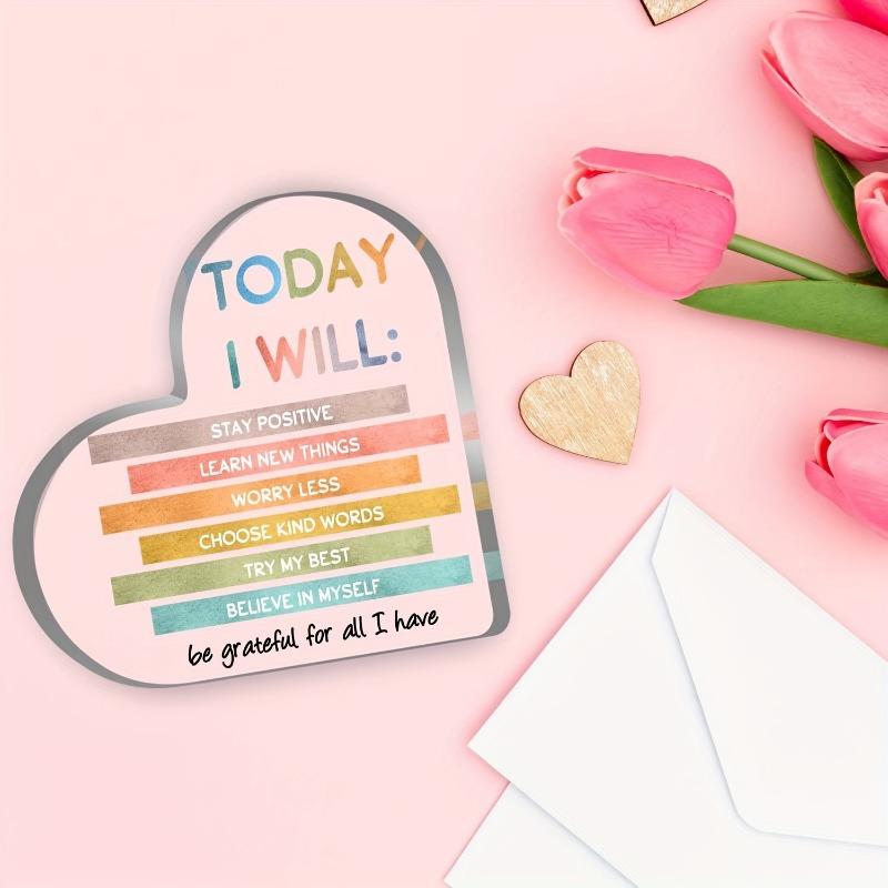 2D Flat Heart-Shaped Acrylic Colorful Affirmations Desk Decor Plaque, Suitable for Wall Decoration, Porch, Room, Villa, Accents Home, Hallway, or Work