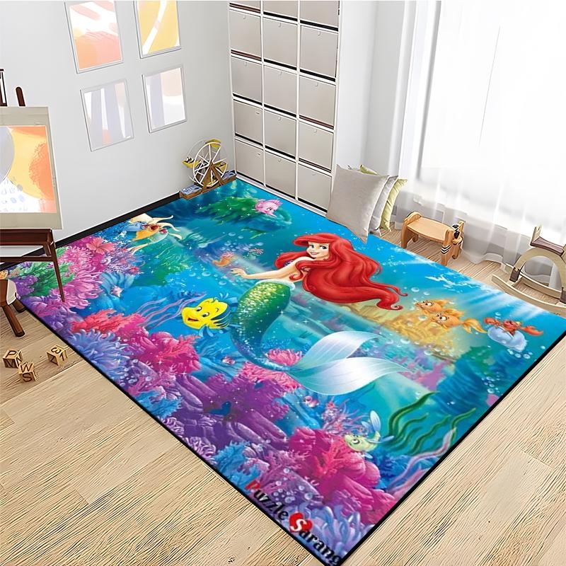 15 Size Little Mermaid Princess 3D Carpet Rugs for Home Living Room Bedroom Sofa Doormat Decor,Kids Area Rug Non-slip Floor Mat