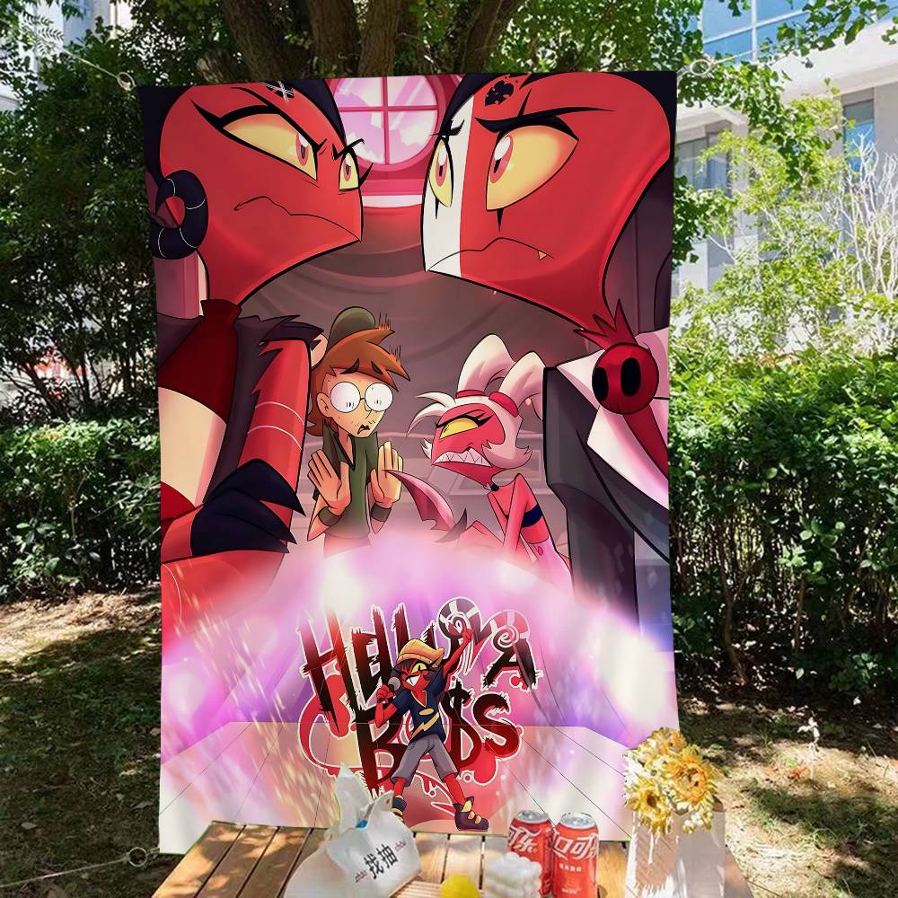 

Cartoon HHelluva Boss Banner Art Printing Japanese Wall Flag Anime Wall Hanging Home Decor 74x94cm(29x37in)