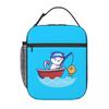 Cartoon Small Cat Fishing Insulated Lunch Bag for Kids School Cooler Thermal Food Box Tote Portable Lunch Boxes Container