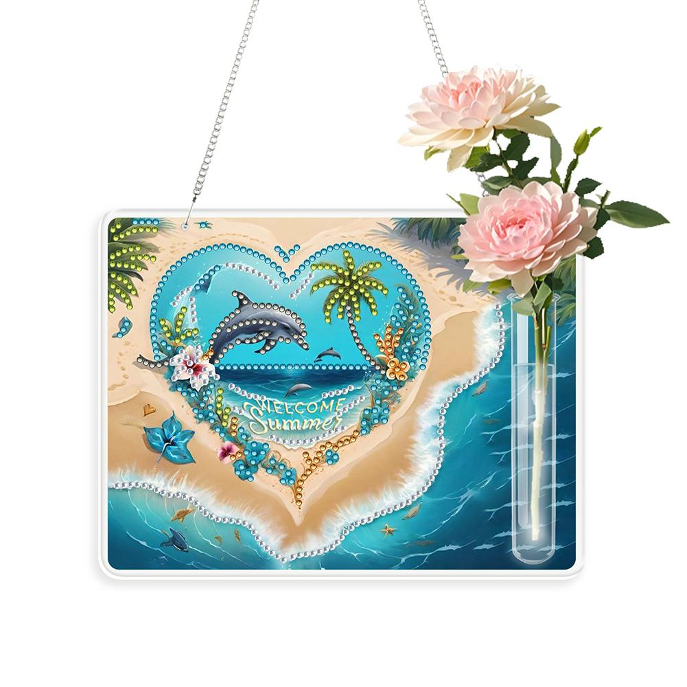 2D/Flache Acryl Wanddeko Vase Diamant Malerei Set Diamant Malerei Hängeornament Fensterhängekunst für Heimdeko