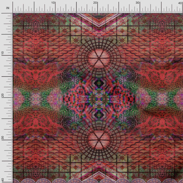 Soimoi Japanischer Krepp-Satin-Stoff mit Mandala-Panel, bedruckter Stoff, 1 Meter 42 Zoll