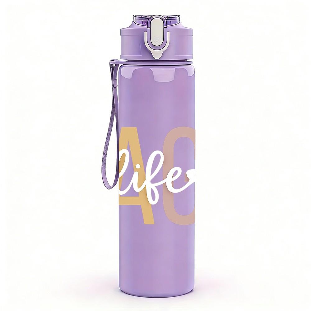 1PC GAOA Gradient Letter 750ml Color Plastic Sports Water Bottle Leakproof Flip Straw Lid Suitable for Sports Office Home Use