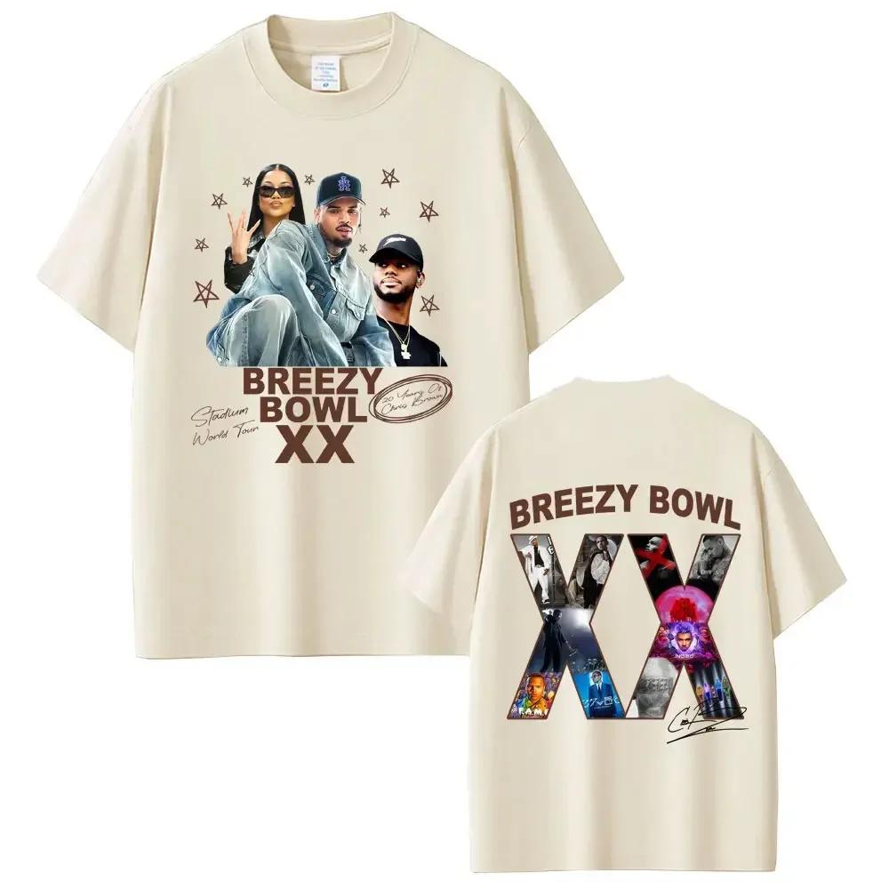Chris Brown Graphic Tshirt Breezy Bowl Xx Tour T Shirts Unisex Wounisex Fashion Hip Hop Vintage Short Sleeve Oversized Tshirts Blac