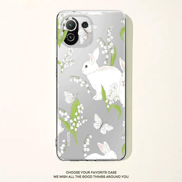 Cute White Rabbit Flower Floral Clear Case For Xiaomi Poco X3 Nfc X3pro M3 F1 F3 For Mi 11 12 13 11x 12x Pro 11 10 Lite 11t 10t