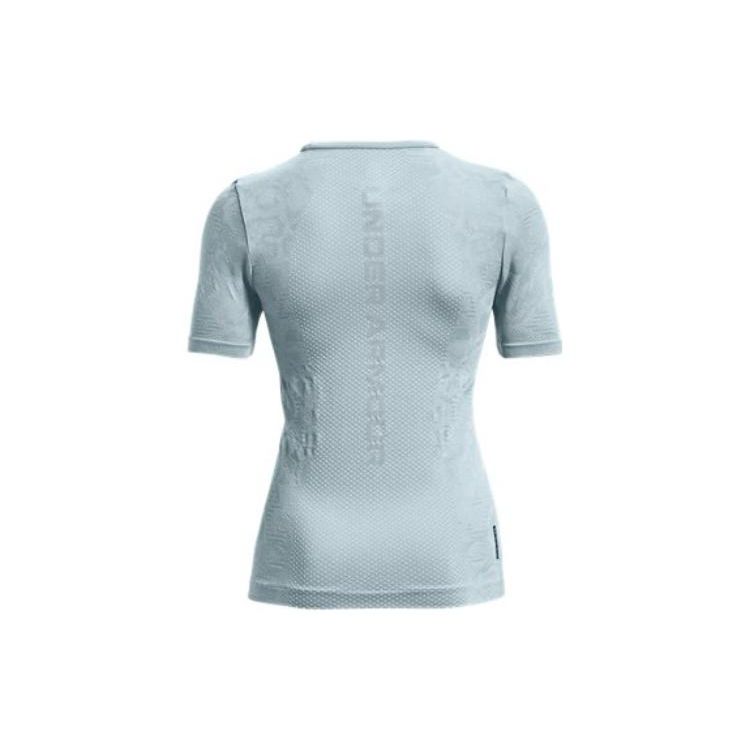 Under Armour Ua Rush Solid Logo Round Neck Sports Short Sleeve T-Shirt Women T-Shirts Blue 1365716-478