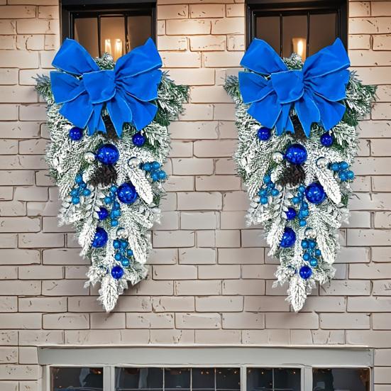 Yousheng Christmas Staircase Wreath Garland Bow Front Door Hanging Garden Xmas Tree Pendant Party New Year Home Decoration