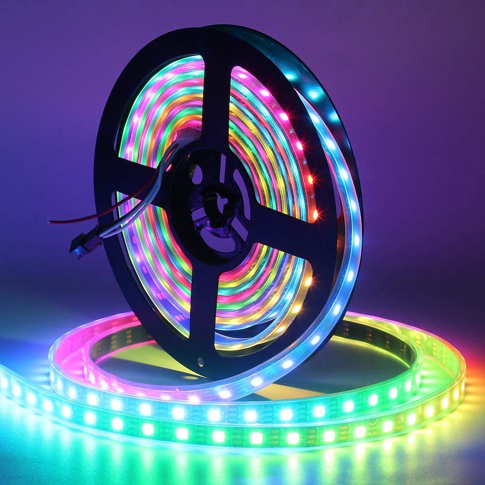 ALITOVE LED Strip Light, WS2812B Addressable 5050RGB SMD, 5m, 300 Pixels, Dream Color, Waterproof, Black Base, DC 5V, Illumination