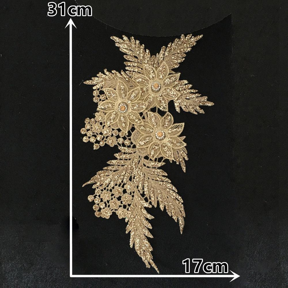 Gold I Polyester Embroidery Hollow Hot Diamond 3D Lace Flash Powder Lace Diy Decorative Clothes Clothing Accessories