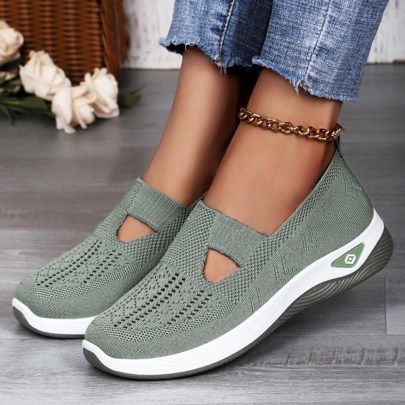 Women's Comfortable Breathable Knitted Sneakers Walking Soft Cut-Out Shoes for Women Office Work Platform Flats Slip On Tennis Shoes Casual Loafers