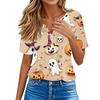 Women's T Shirt Tee Halloween Printed Button Short Sleeve Tunic Daily Weekend Fashion Basic V- Neck Regular Top