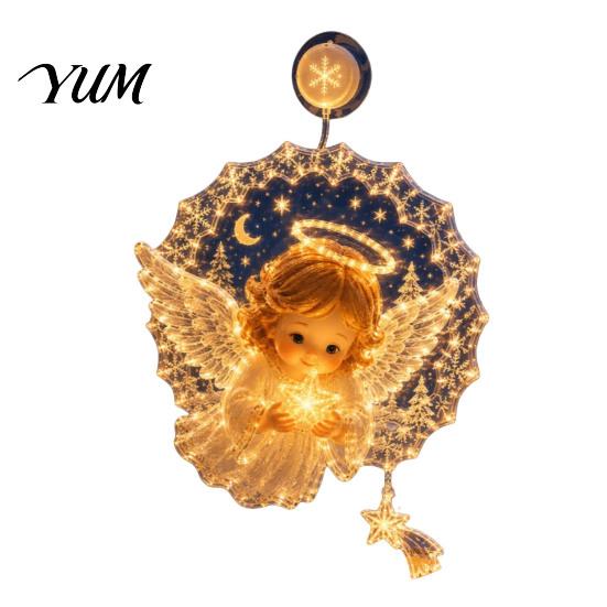 Hanging Glass Window Light Christmas Suction Cup Light, 7.8-Inch Double-Layer Warm LED Tree Battery Powered for Holiday Windows, Doors Festive