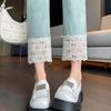 GMXIA Lace Splicing Straight Jeans Female Spring Retro High Waist Thin Small Nine Baguette Cigarette Trousers