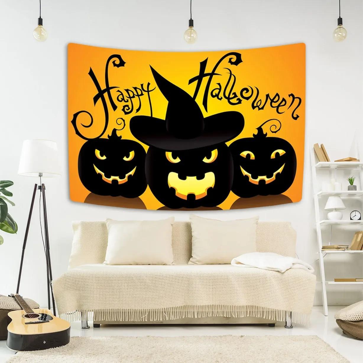 

Счастливого Хэллоуина Декоративный Гобелен Летучая Мышь Тыква Печать Настенный Ковер Фон Для Вечеринки Ткань Украшения Домашней Комнаты 100x75cm