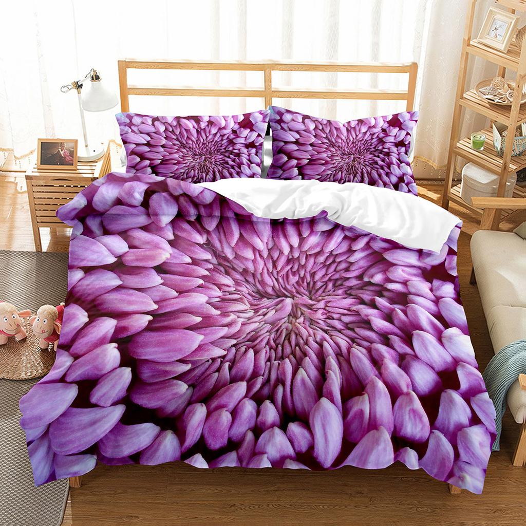 Petal Duvet Cover Set King Queen Full Size Beautiful Flower Pattern Polyester Comforter Cover for Kids Teens Adults Bedding Set