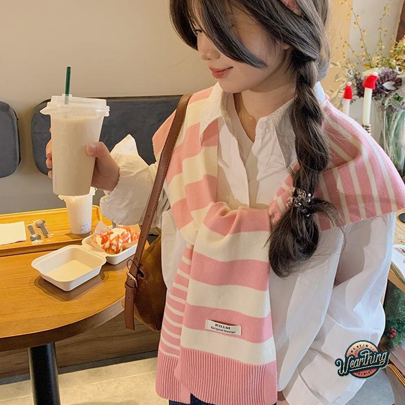 Women's Shawl Knitted Striped Shawl Cross Shawl Blouse Shoulders Fake Collar Cape Knotted Scarf For Women Outerwear