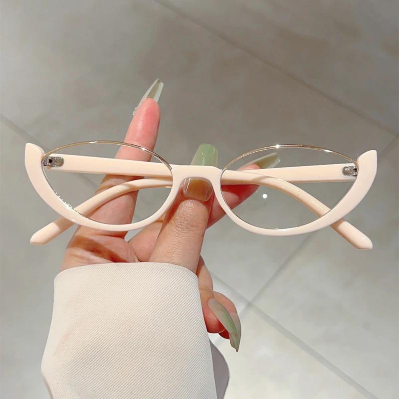 Vintage Cat Eye Glasses Women Fashion Semi Metal Rim Blue Light Blocking Optical Frames Trendy Brand Design Eyeglasses