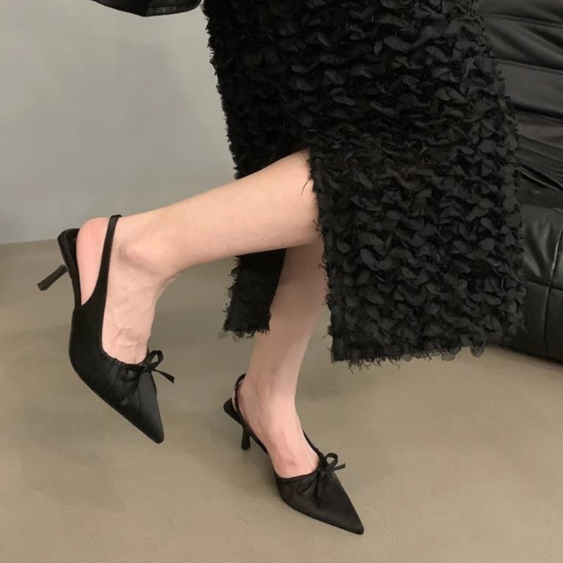 

Fashion Summer New Baotou Sandals Women Fashion Pointy Shallow Mouth Butterfly Knot A Slip-on Wear Resistant Stiletto Heels 35