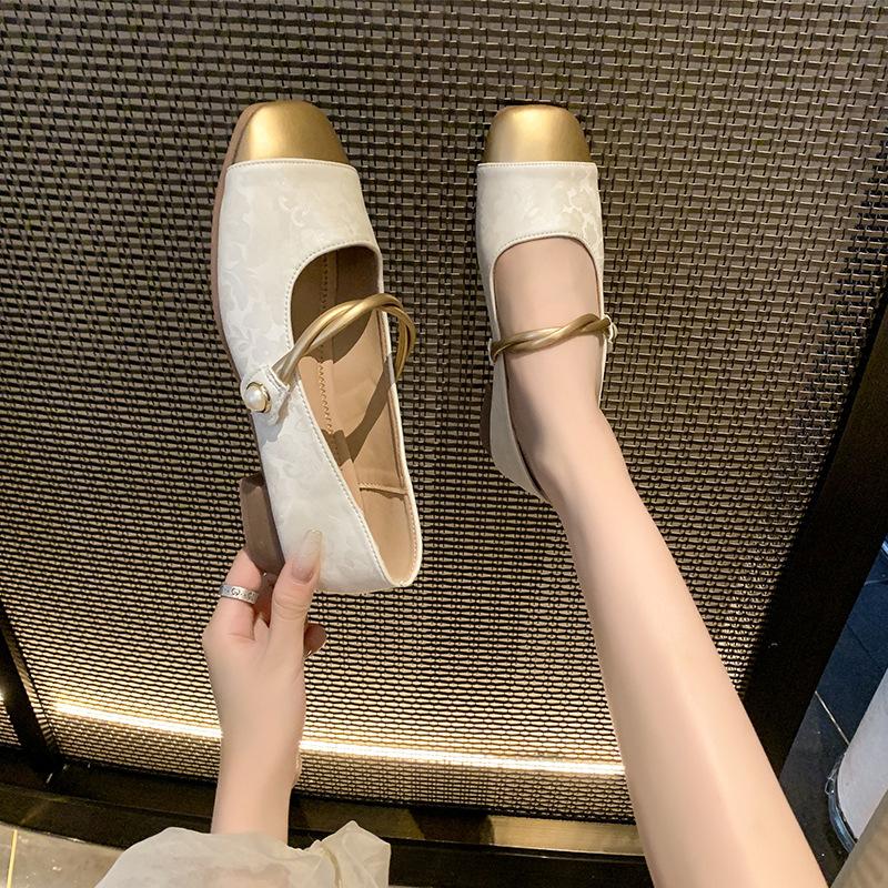 Medium Word with Thick Heel Single Shoes Women's Spring Cheongsam Shoes Square Head Medium Heel Mary Jane Shoes