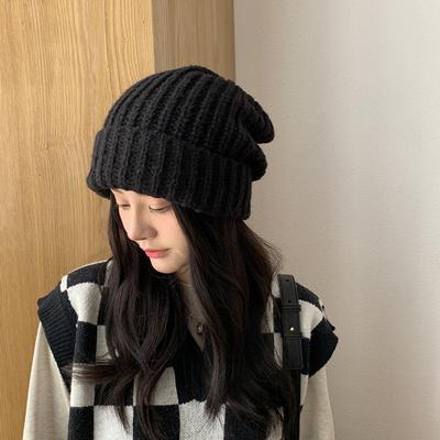 Knitted Hat for Women In Autumn and Winter Warm Pullover Woolen Hat Outdoor Travel  Face Showing  Small Pile Hat  Trendy and Versatile