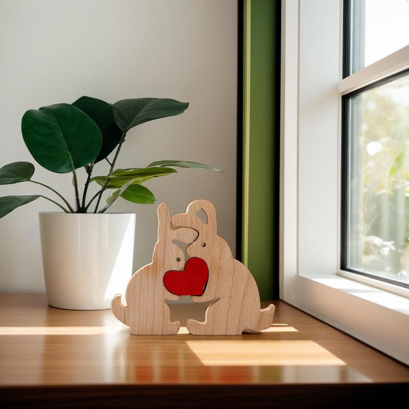 Bunny Figurine Home Decor Hold Heart Table Centerpiece Wooden Rabbit Home Decoration Rustic Home Decoration Farmhouse Table Sign