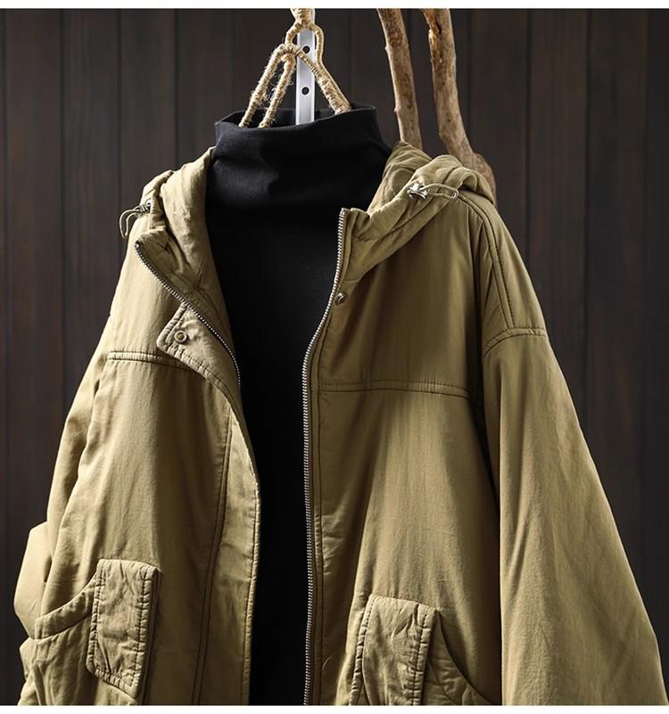 Women's Retro Casual Quilted Cotton Jacket with Hood, Large Pockets, Lightweight, Loose Fit, Plus Size, Winter Warm Outerwear.