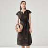 Zhaojun Women's Mulberry Silk Embroidered Short-Sleeve Dress