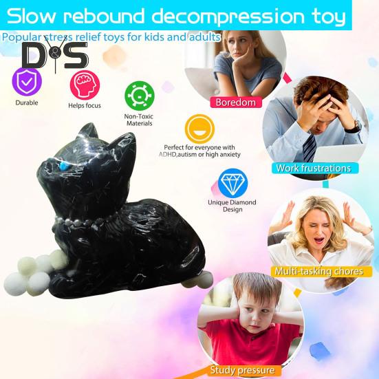 3D Cat Squeeze Toy Anxiety Stress Relief Black White Kitten Pinch Sensory Toy Kids Teens Adults Soft Stress Ball Animal Fidget Toy