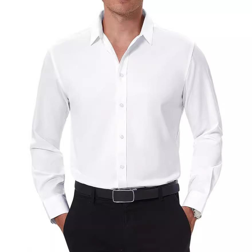 Four-sided Stretch Dress Shirt Men's Slim-fitting Long-sleeved Solid Color Simple Men's Shirt Business Casual Men's Clothing