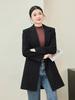 Women's Black Wool Coat - High-End, Thick, Mid-Length, Stylish for Autumn/Winter 2025